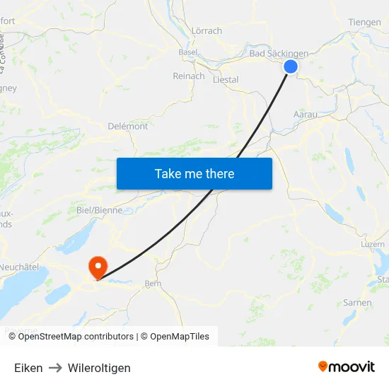 Eiken to Wileroltigen map