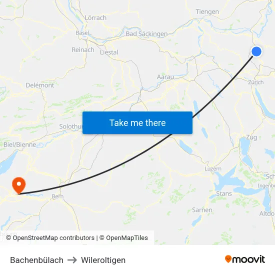 Bachenbülach to Wileroltigen map