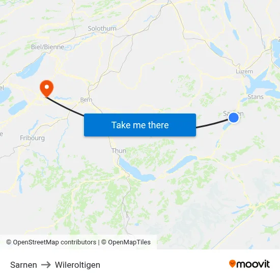 Sarnen to Wileroltigen map