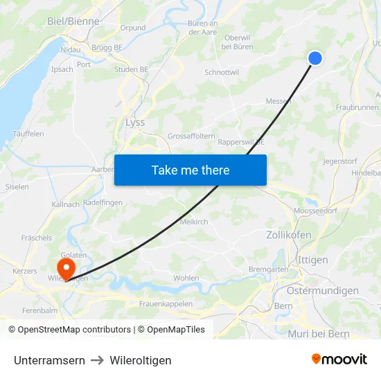 Unterramsern to Wileroltigen map