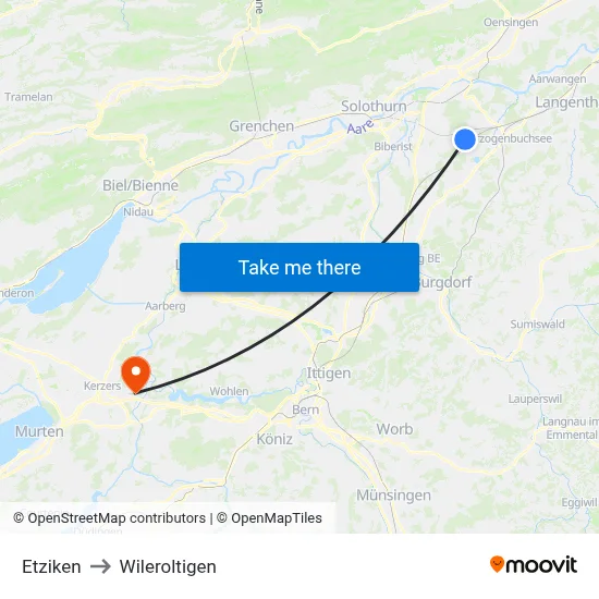 Etziken to Wileroltigen map