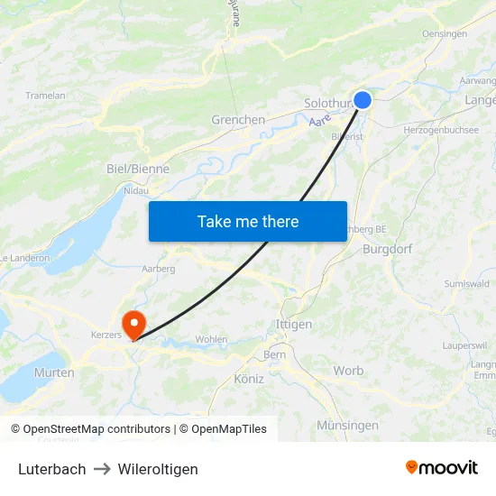 Luterbach to Wileroltigen map