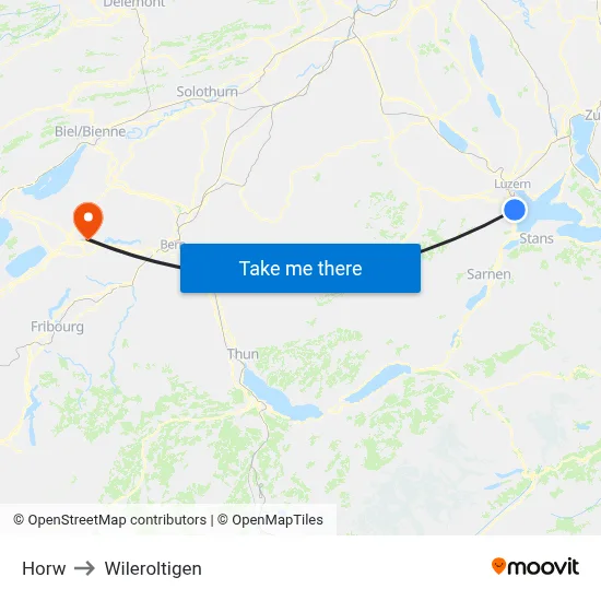 Horw to Wileroltigen map