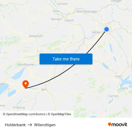 Holderbank to Wileroltigen map