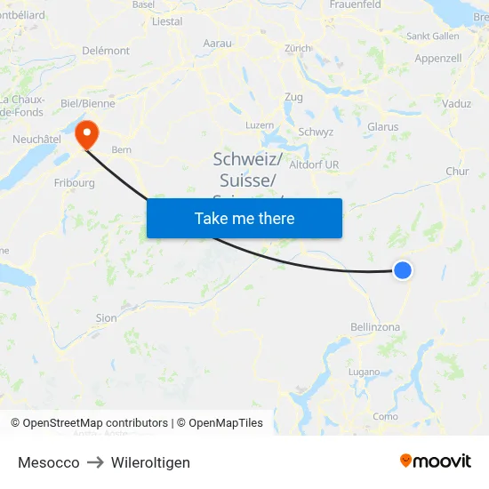 Mesocco to Wileroltigen map