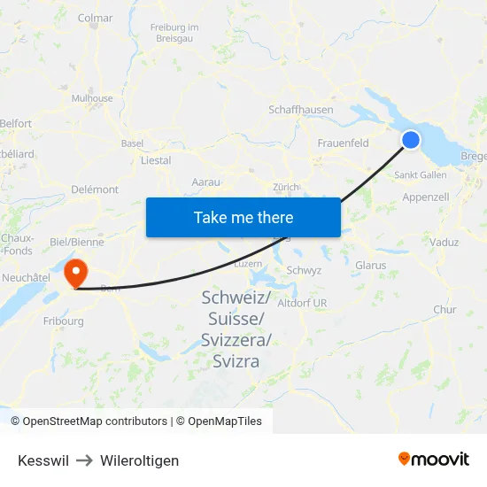 Kesswil to Wileroltigen map