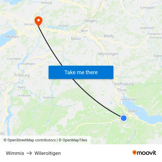 Wimmis to Wileroltigen map