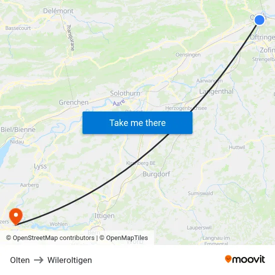 Olten to Wileroltigen map