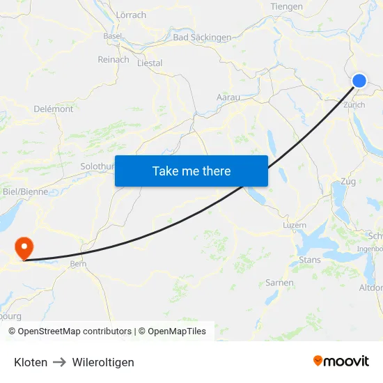 Kloten to Wileroltigen map