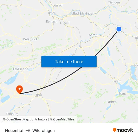 Neuenhof to Wileroltigen map