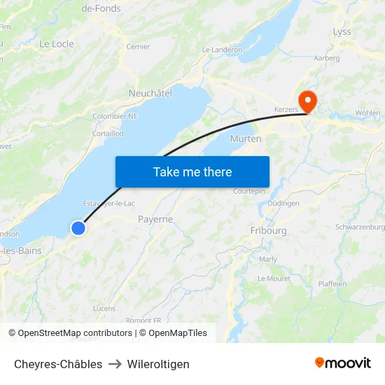 Cheyres-Châbles to Wileroltigen map