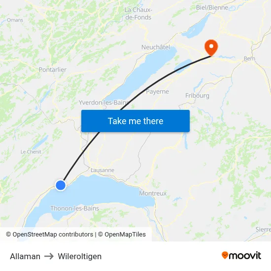 Allaman to Wileroltigen map