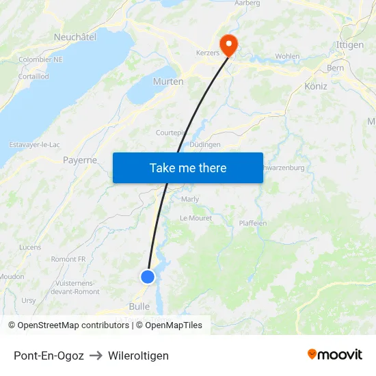 Pont-En-Ogoz to Wileroltigen map