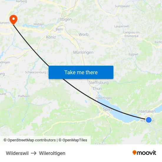 Wilderswil to Wileroltigen map