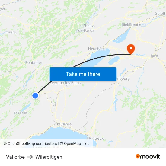 Vallorbe to Wileroltigen map