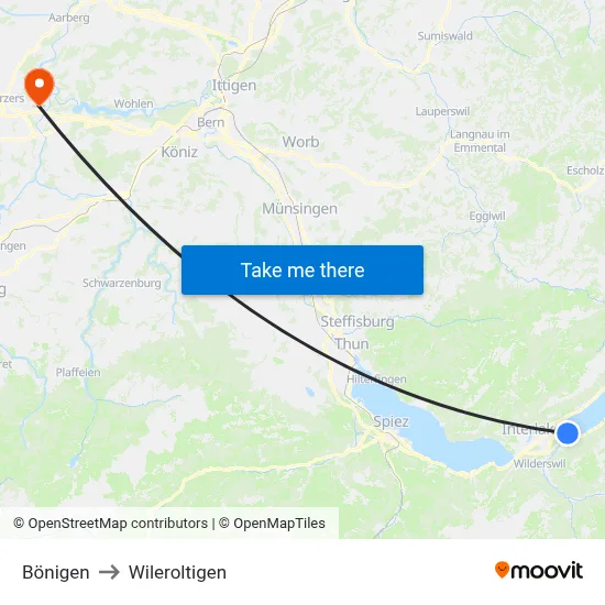 Bönigen to Wileroltigen map