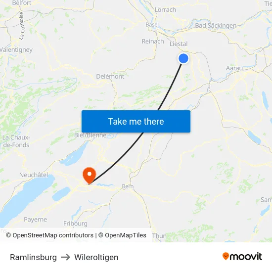 Ramlinsburg to Wileroltigen map