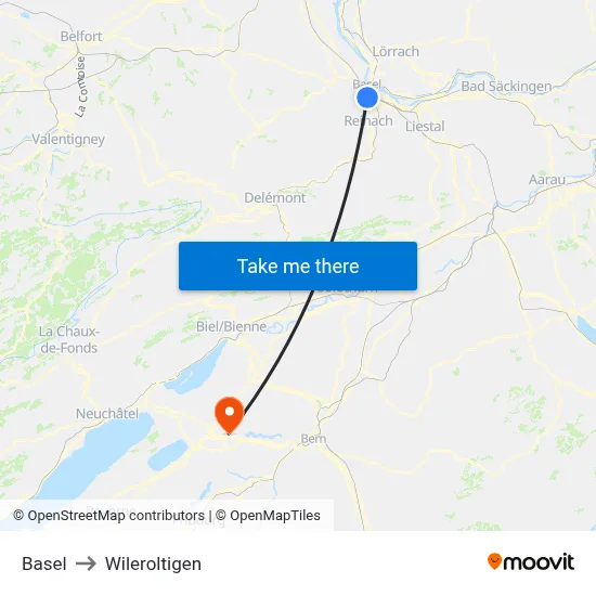 Basel to Wileroltigen map