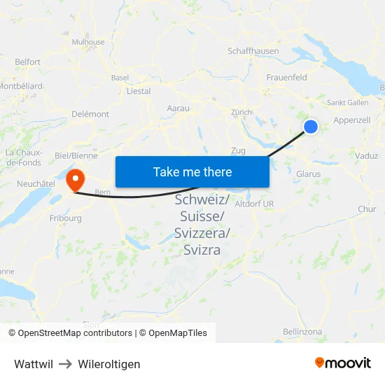 Wattwil to Wileroltigen map