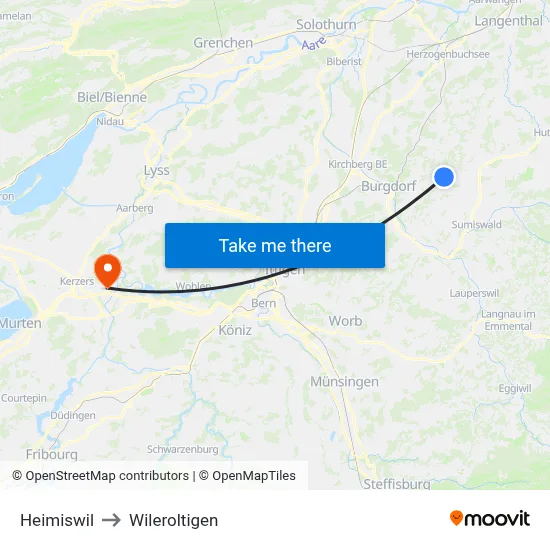 Heimiswil to Wileroltigen map