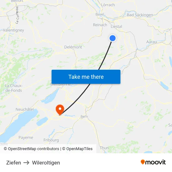 Ziefen to Wileroltigen map