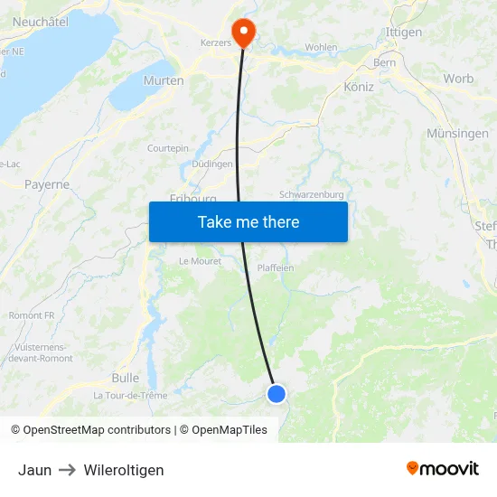 Jaun to Wileroltigen map
