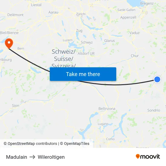 Madulain to Wileroltigen map