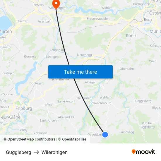 Guggisberg to Wileroltigen map
