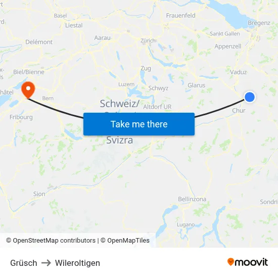 Grüsch to Wileroltigen map
