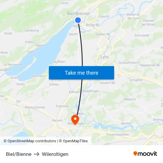 Biel/Bienne to Wileroltigen map