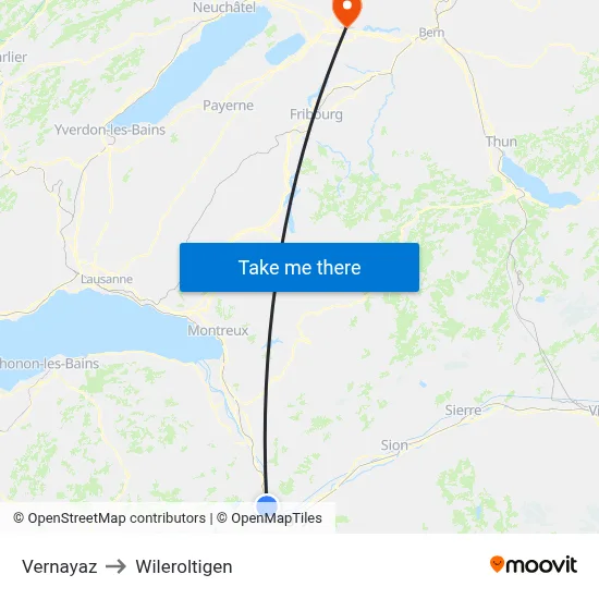 Vernayaz to Wileroltigen map