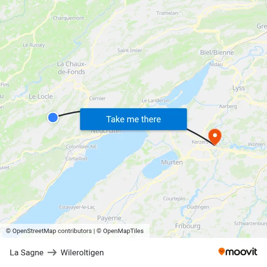 La Sagne to Wileroltigen map