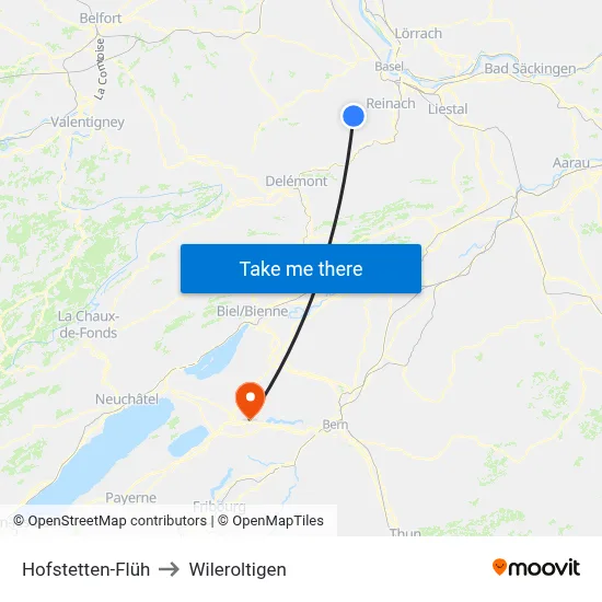 Hofstetten-Flüh to Wileroltigen map