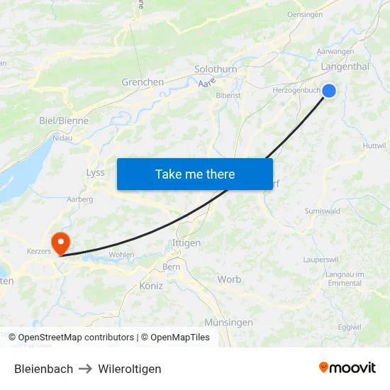 Bleienbach to Wileroltigen map