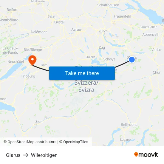 Glarus to Wileroltigen map