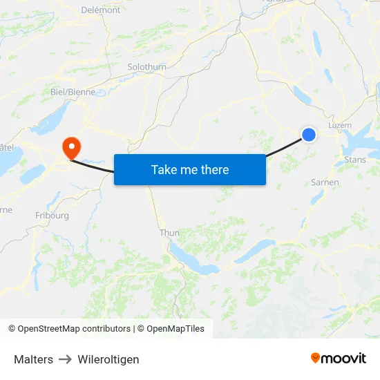Malters to Wileroltigen map
