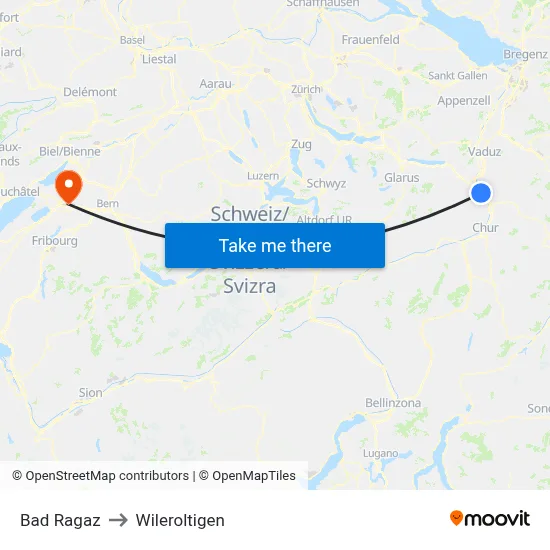 Bad Ragaz to Wileroltigen map