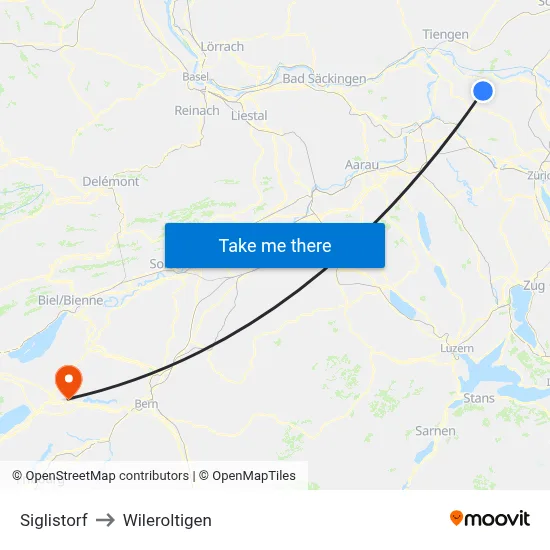 Siglistorf to Wileroltigen map