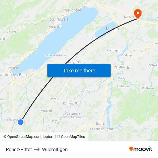 Poliez-Pittet to Wileroltigen map