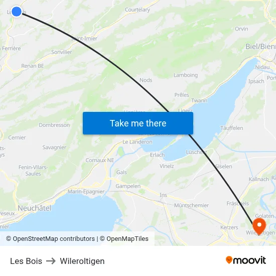 Les Bois to Wileroltigen map