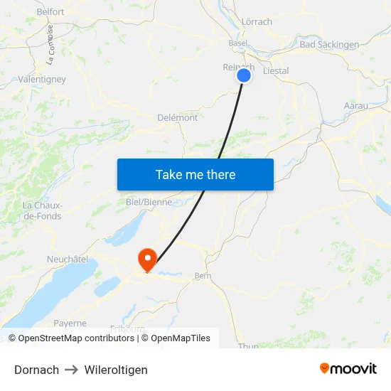 Dornach to Wileroltigen map