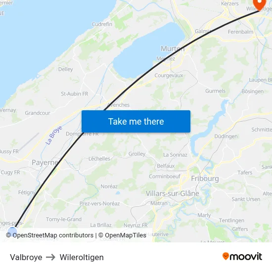 Valbroye to Wileroltigen map