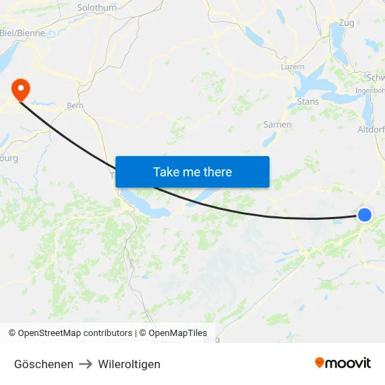 Göschenen to Wileroltigen map