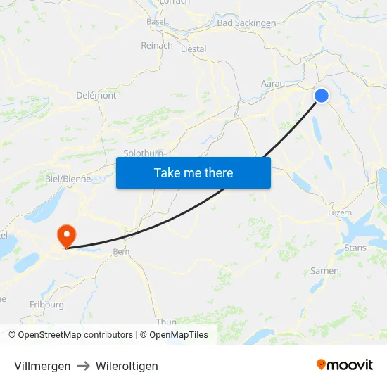 Villmergen to Wileroltigen map