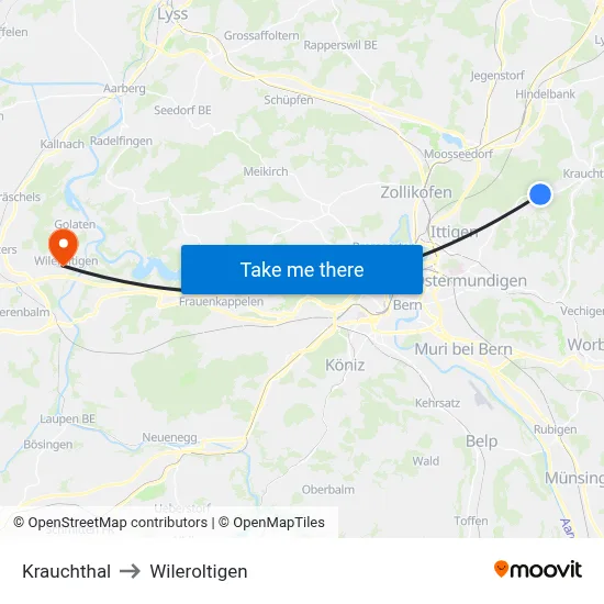 Krauchthal to Wileroltigen map
