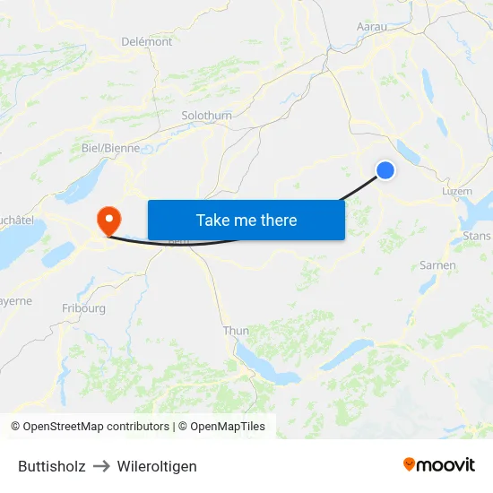 Buttisholz to Wileroltigen map