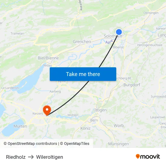 Riedholz to Wileroltigen map