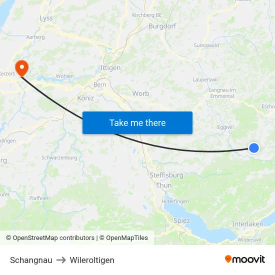 Schangnau to Wileroltigen map