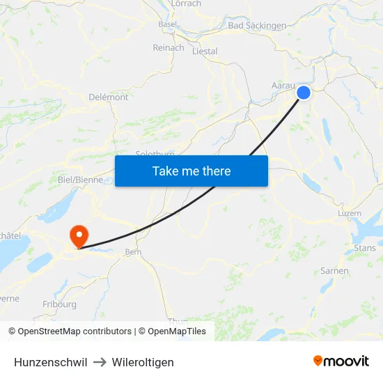 Hunzenschwil to Wileroltigen map
