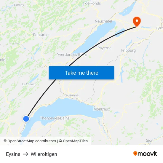 Eysins to Wileroltigen map